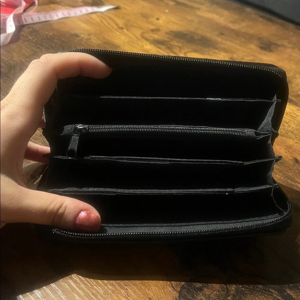 Rosetti Black Fabric Wallet with numerous pockets zipper closure
